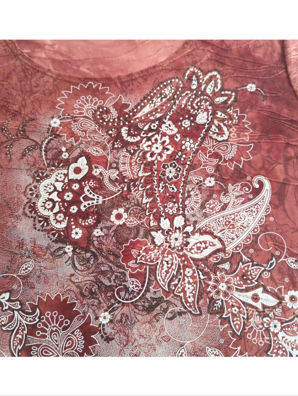 Dress Barn Reddish Orange Stretchy Embellished Floral 3/4 Sleeve Top Size 2X - Picture 5 of 10